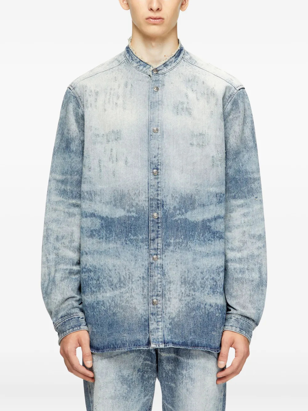 Diesel Mandarin-collar Denim Shirt In Blue
