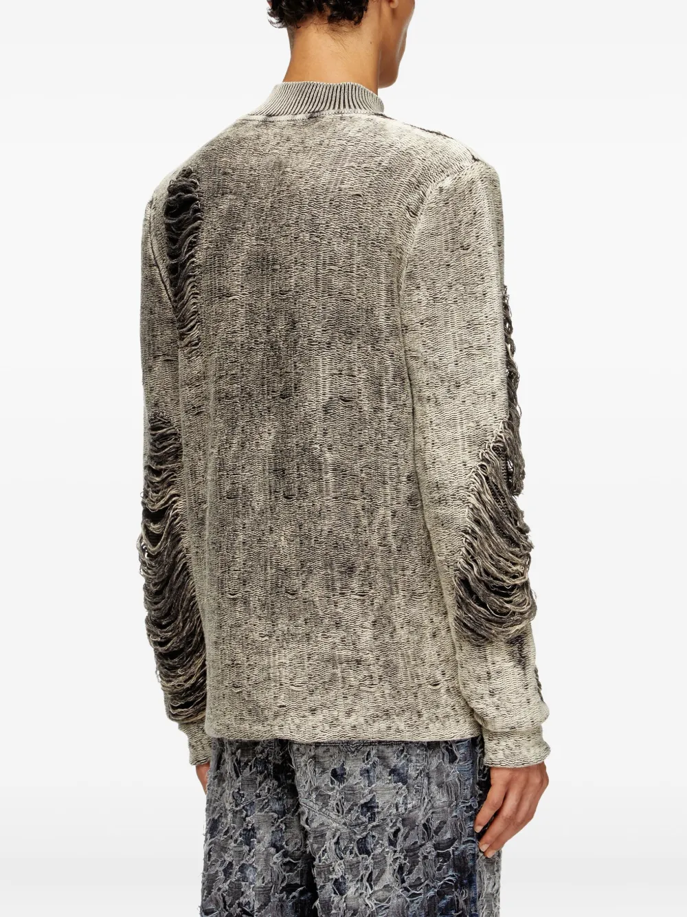 Diesel Destroyed Jumper With Floating Yarns In Gray