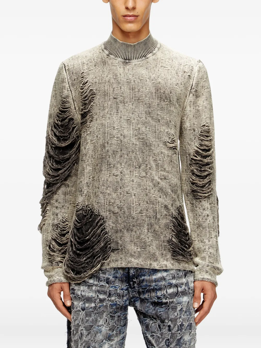 Diesel Destroyed Jumper With Floating Yarns In Gray