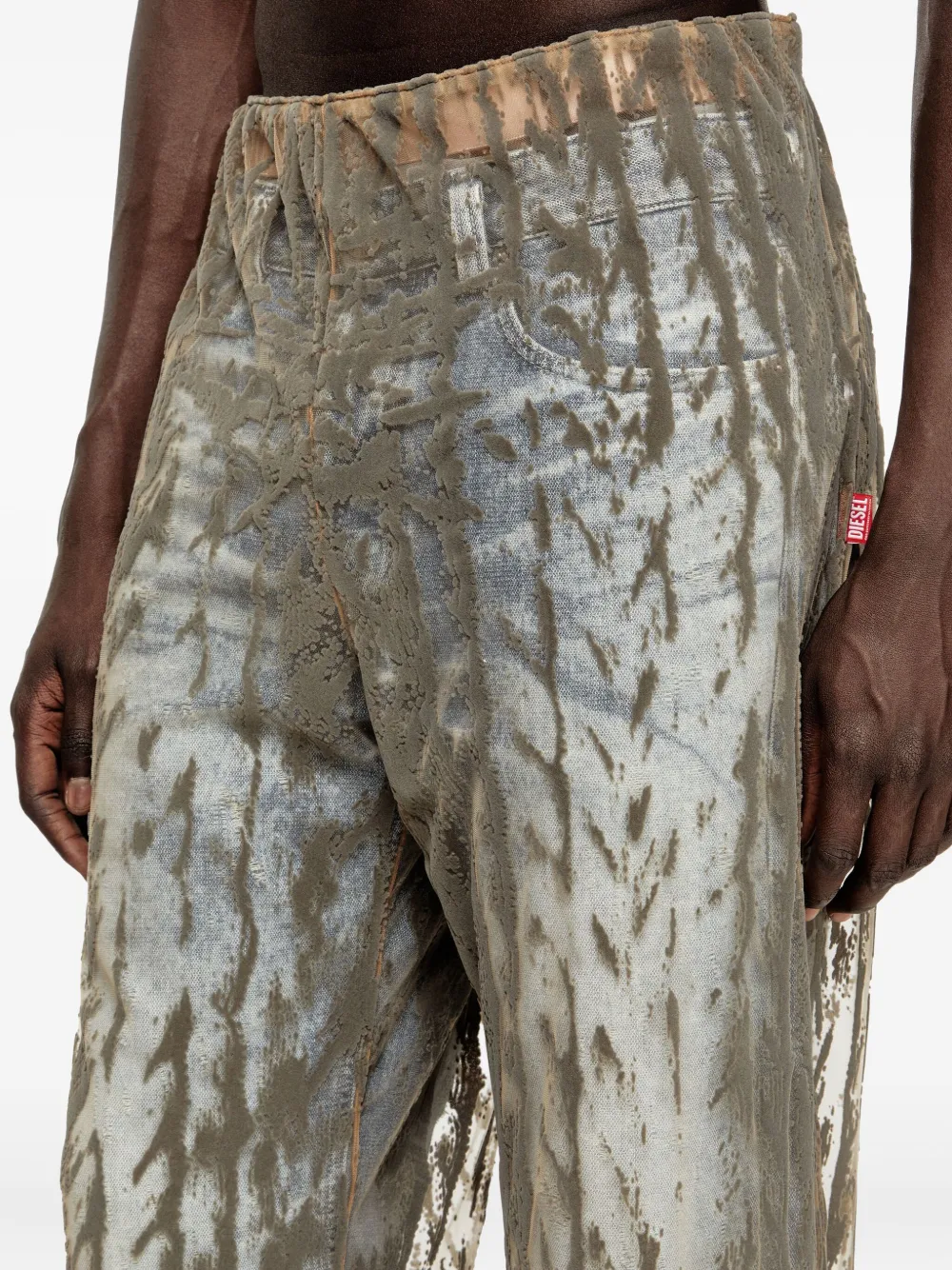 Diesel Cable-print Tulle Trousers In Brown