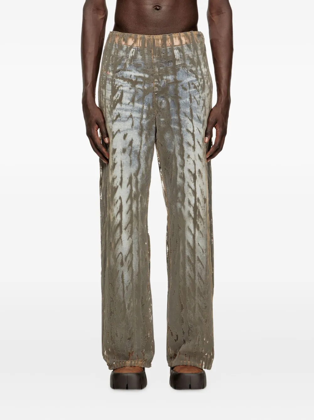 Diesel Cable-print Tulle Trousers In Brown