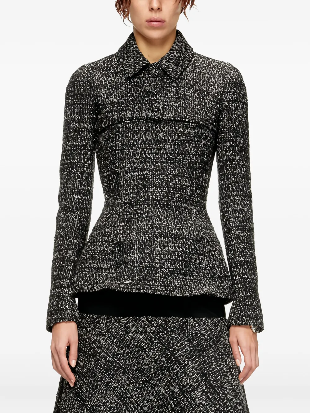Diesel Tweed-texture Cropped Jacket In Black