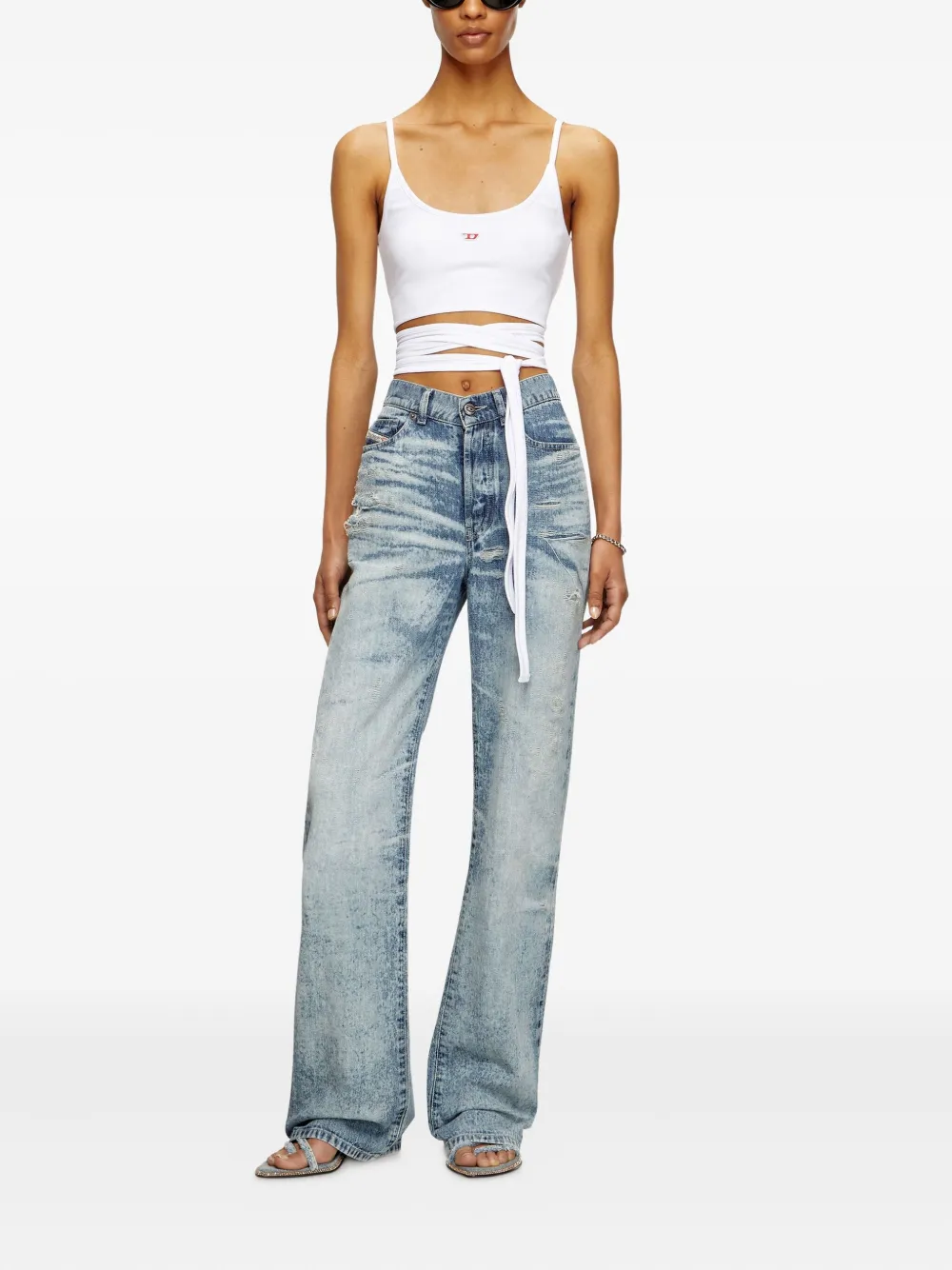 Diesel 1971 D-Sent gerafelde jeans met acid-wassing - Blauw