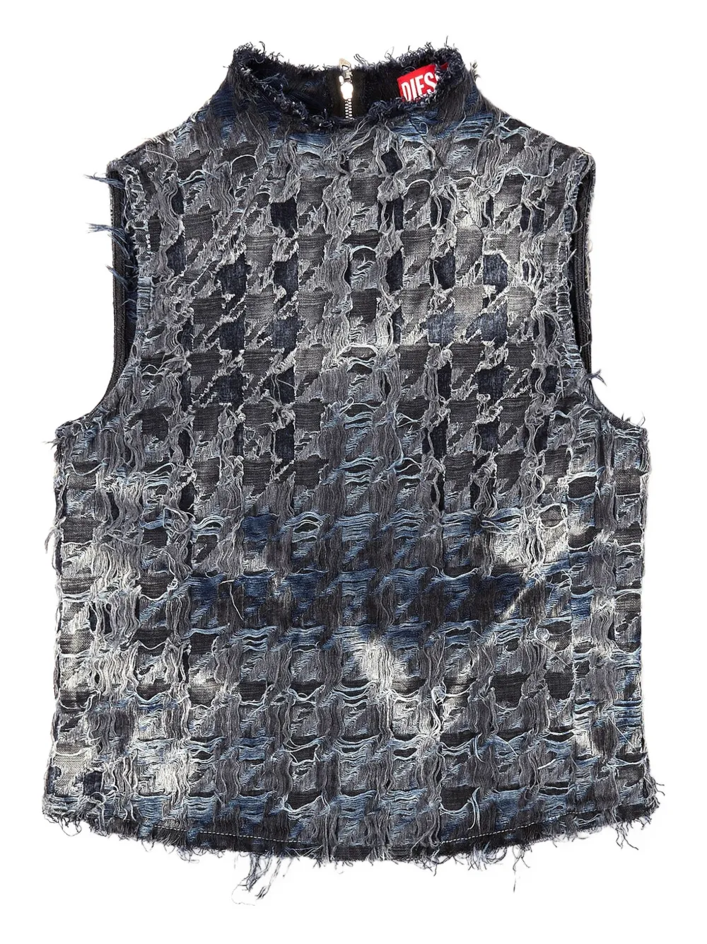 Diesel Houndstooth Denim Vest In Blue