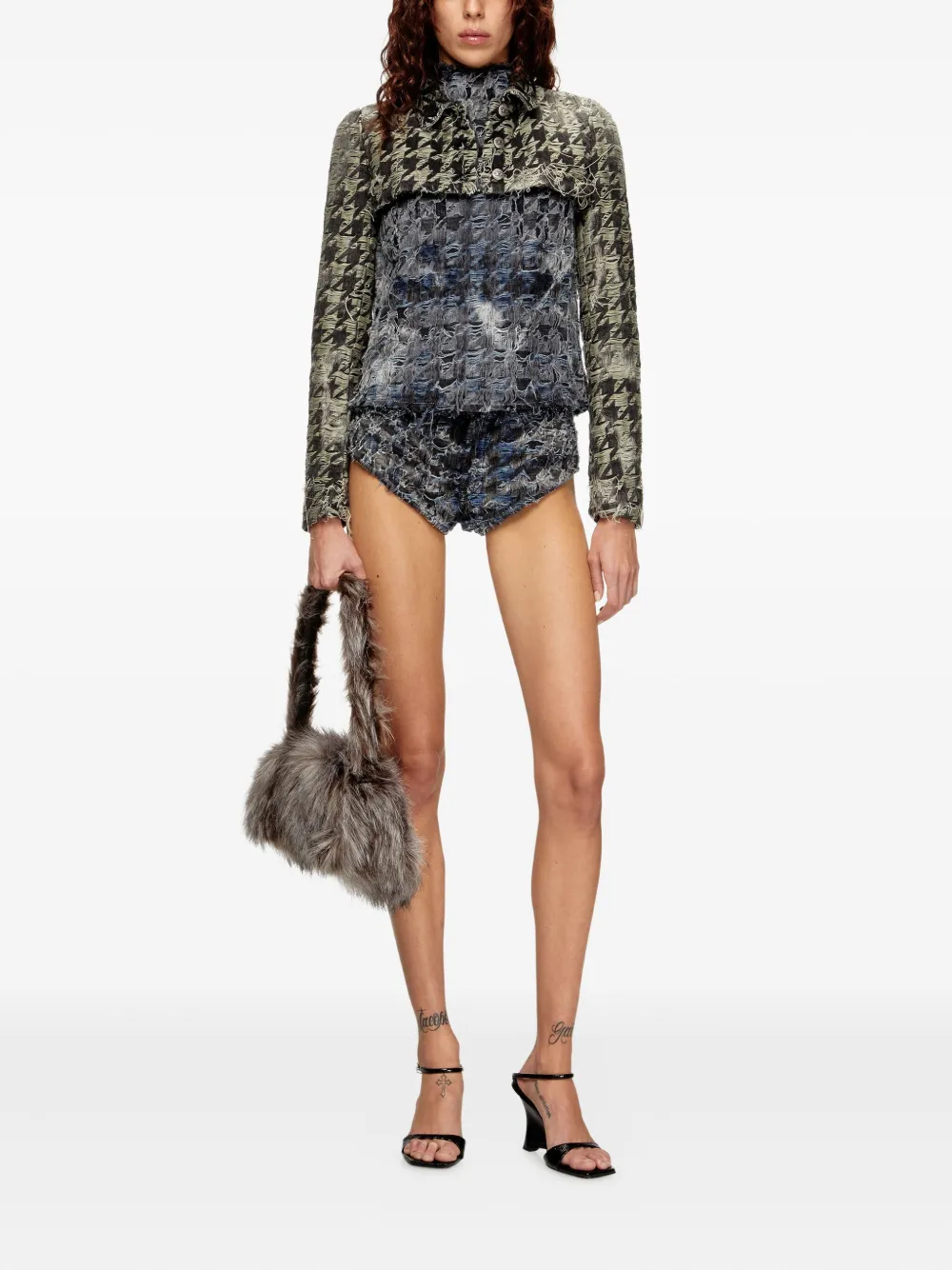 Diesel Houndstooth Denim Vest In Blue