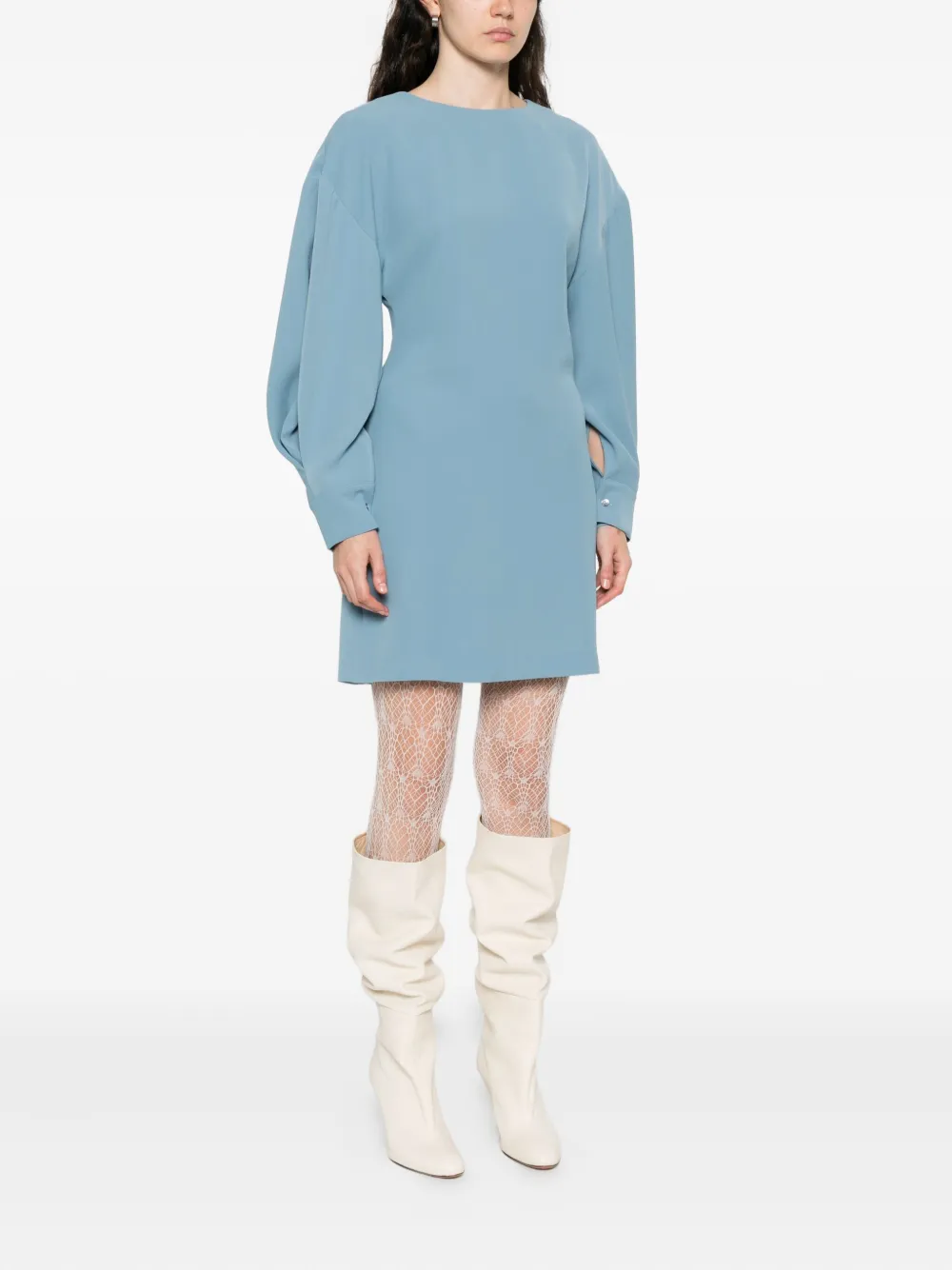 P.a.r.o.s.h Puff-sleeve Round-neck Dress In Blue