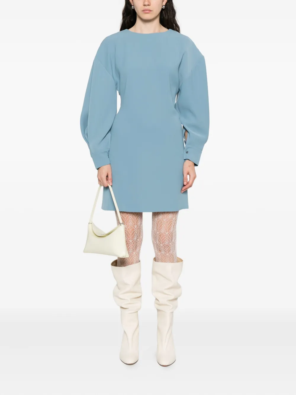 P.A.R.O.S.H. puff-sleeve round-neck dress - Blauw