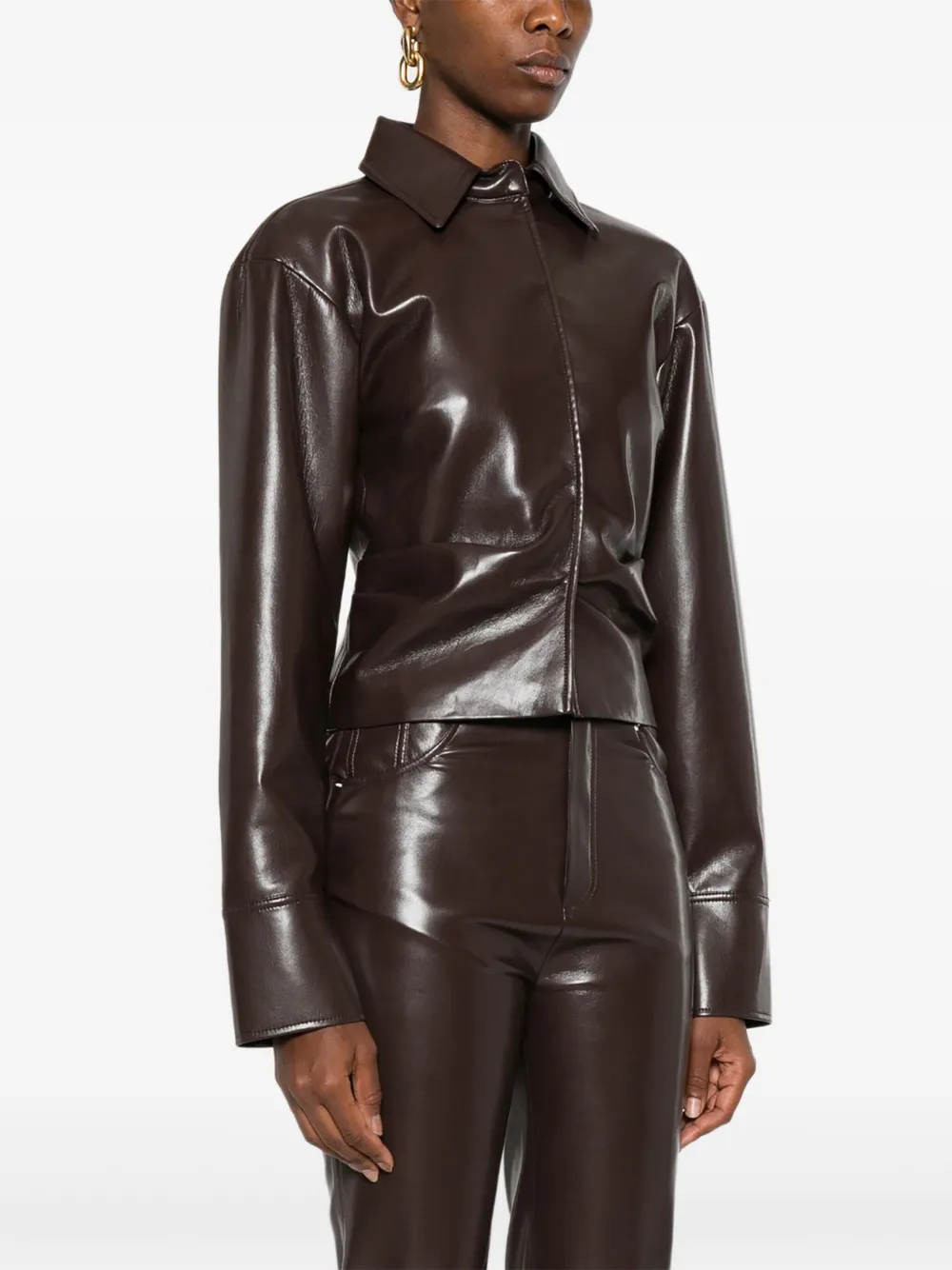 Nanushka Blouse met gesmockte taille en gerafelde afwerking Bruin