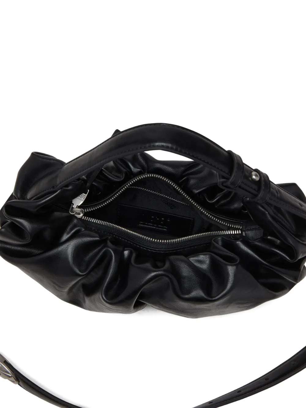 Diesel Grab-d S-small Scrunched Hobo Bag In Shiny Pu In Black