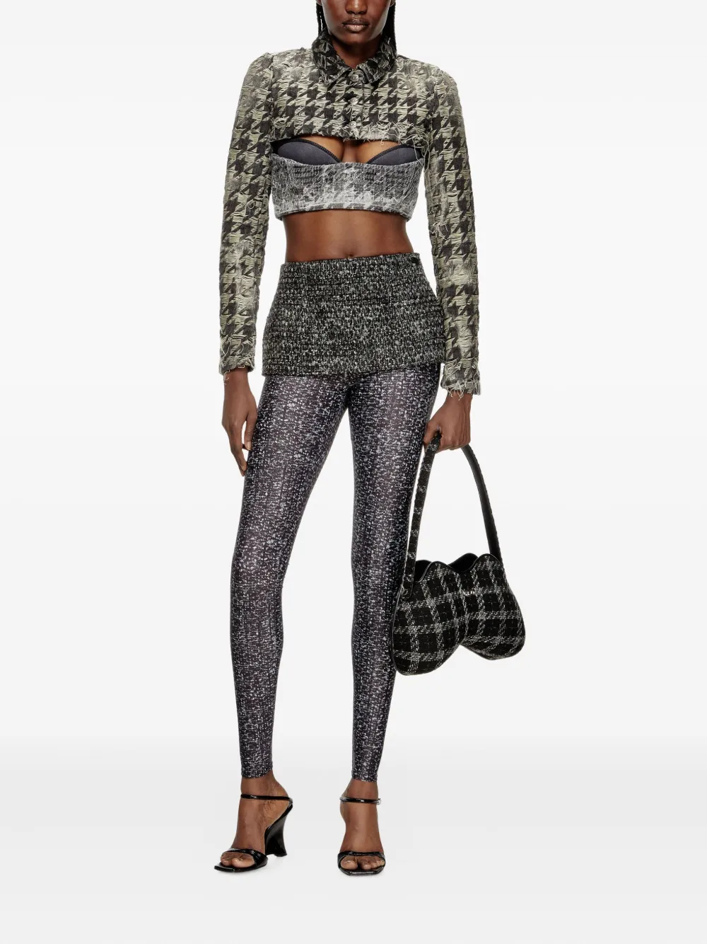 Diesel Double-D houndstooth shoulder bag - Zwart