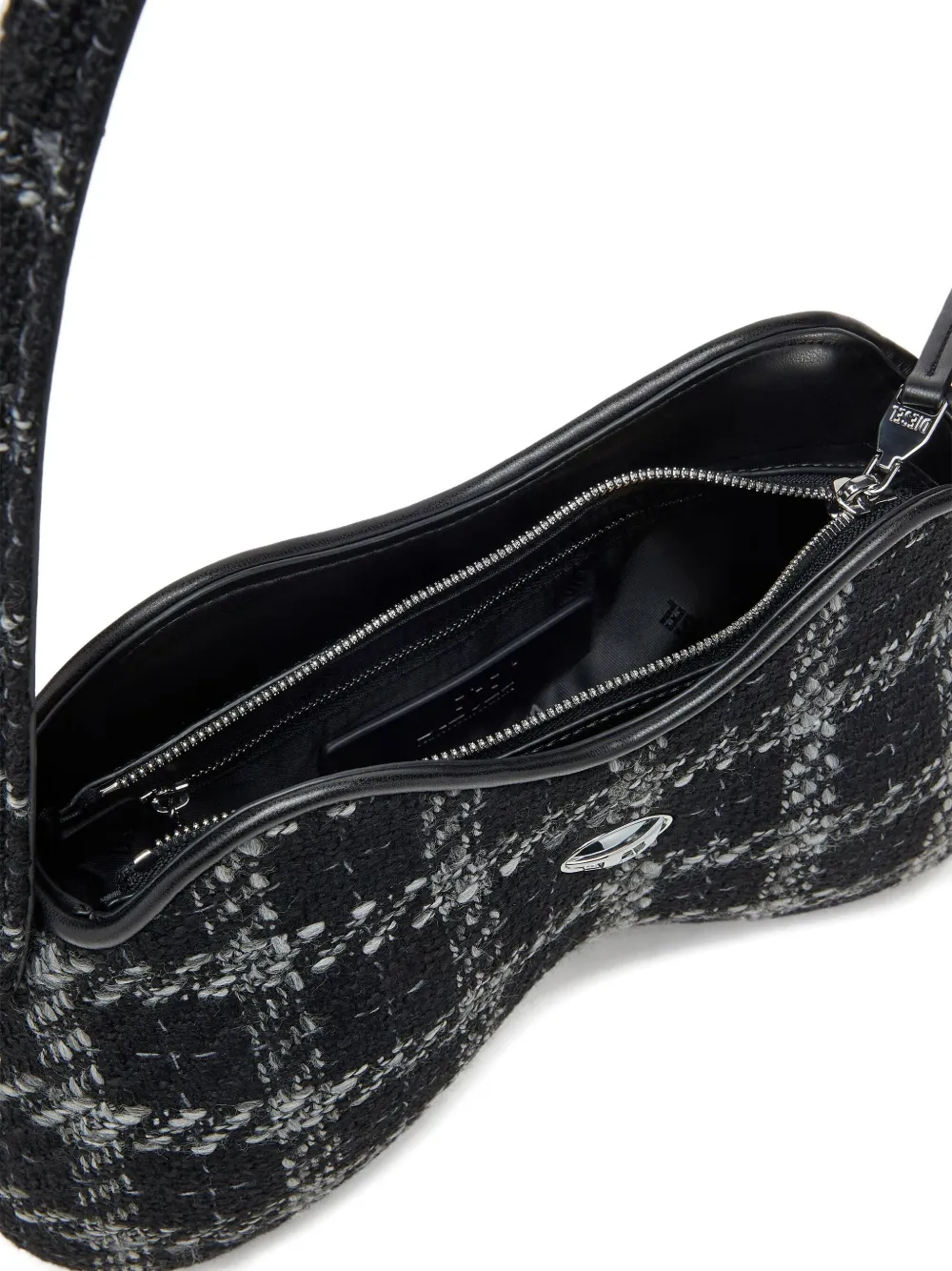 Diesel Double-d-shoulder Bag With Houndstooth Motif In Black