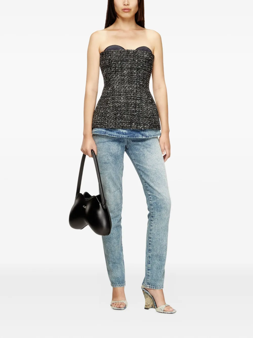 Diesel Double-d Curved Shoulder Bag In Black