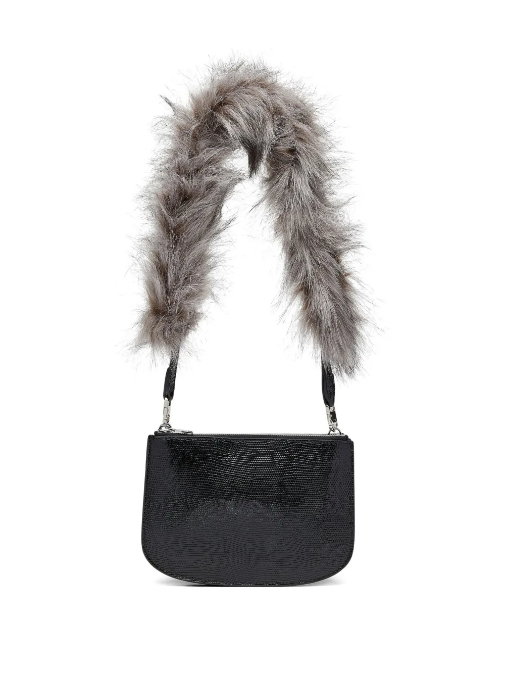 Diesel Twin-Double Pouch leren schoudertas met reliëf - Zwart