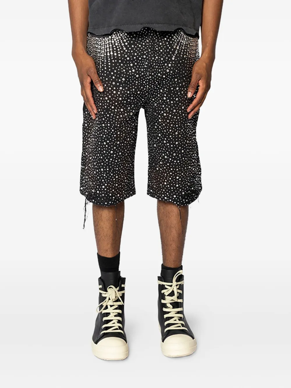 BIRTH OF ROYAL CHILD rhinestone-embellished denim shorts | Black | Image 1