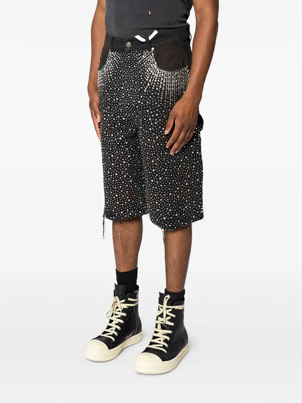 パンツ BIRTH OF  CHILD rhinestone shorts BIRTH OF ROYAL CHILD rhinestone-embellished Denim Shorts | Black