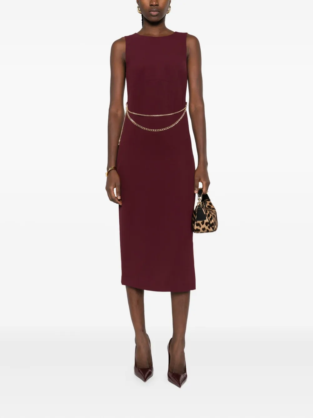 TWINSET Mouwloze midi-jurk verfraaid met ketting - Rood