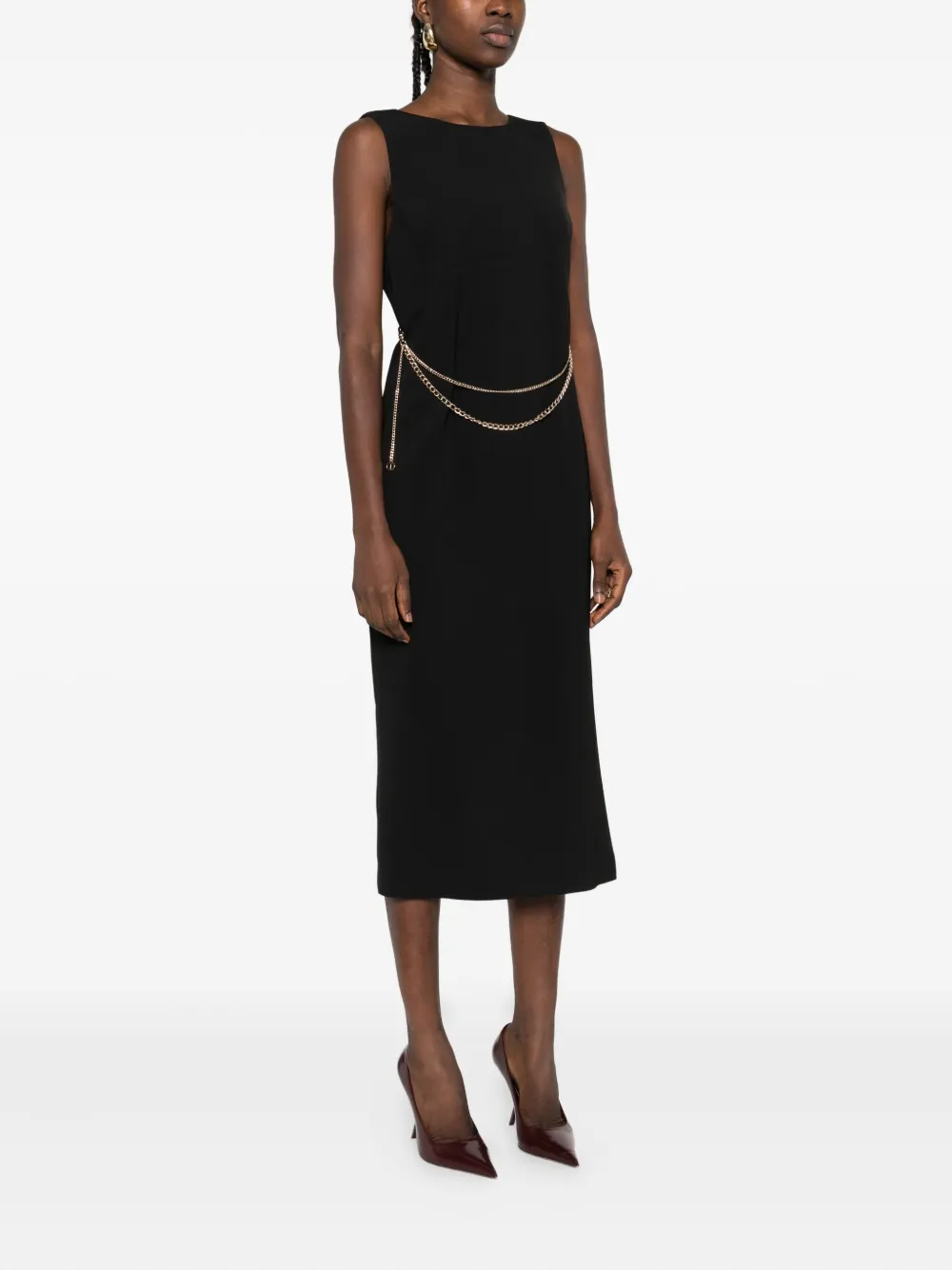 TWINSET Mouwloze midi-jurk verfraaid met ketting Zwart