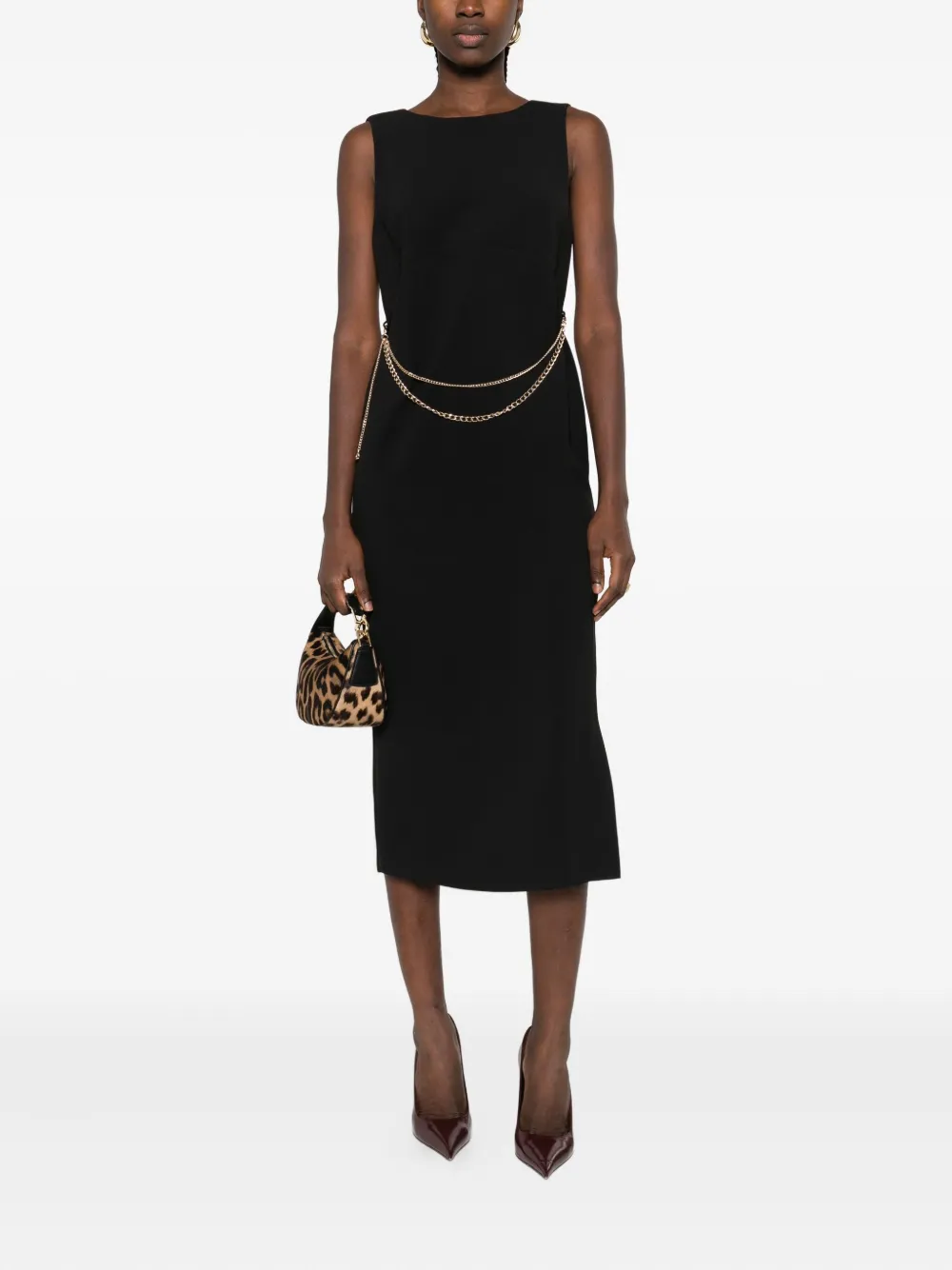 TWINSET Mouwloze midi-jurk verfraaid met ketting - Zwart