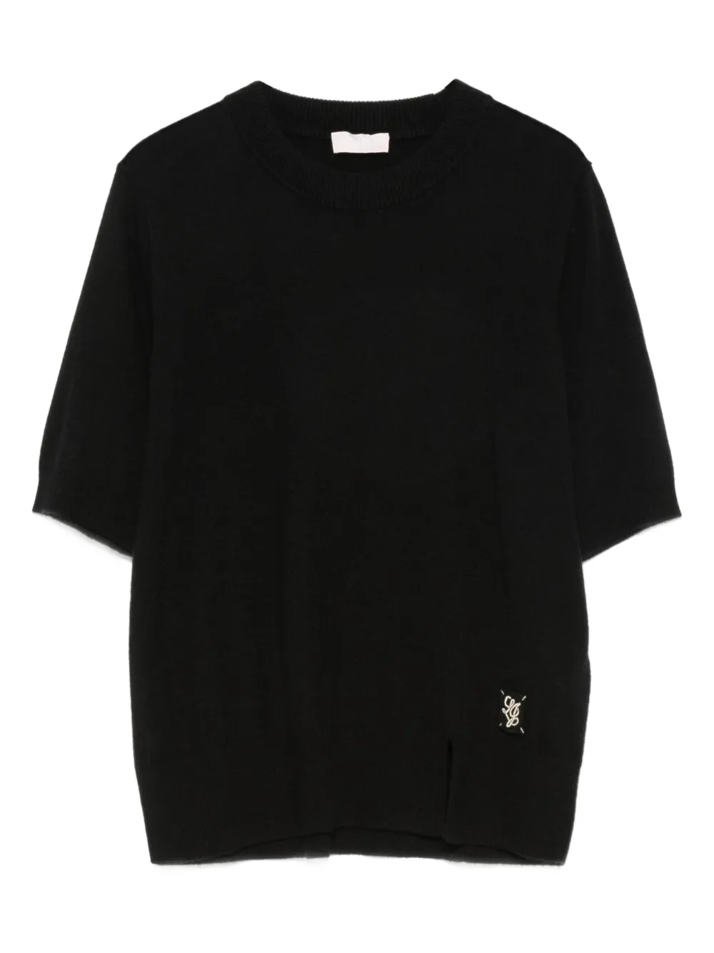 Liu •jo Logo-patch Short-sleeve Sweater In Black