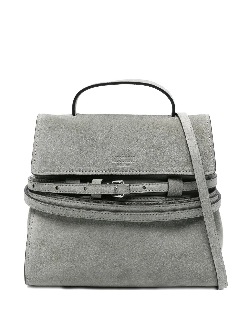 Moschino belt-details suede tote bag Groen