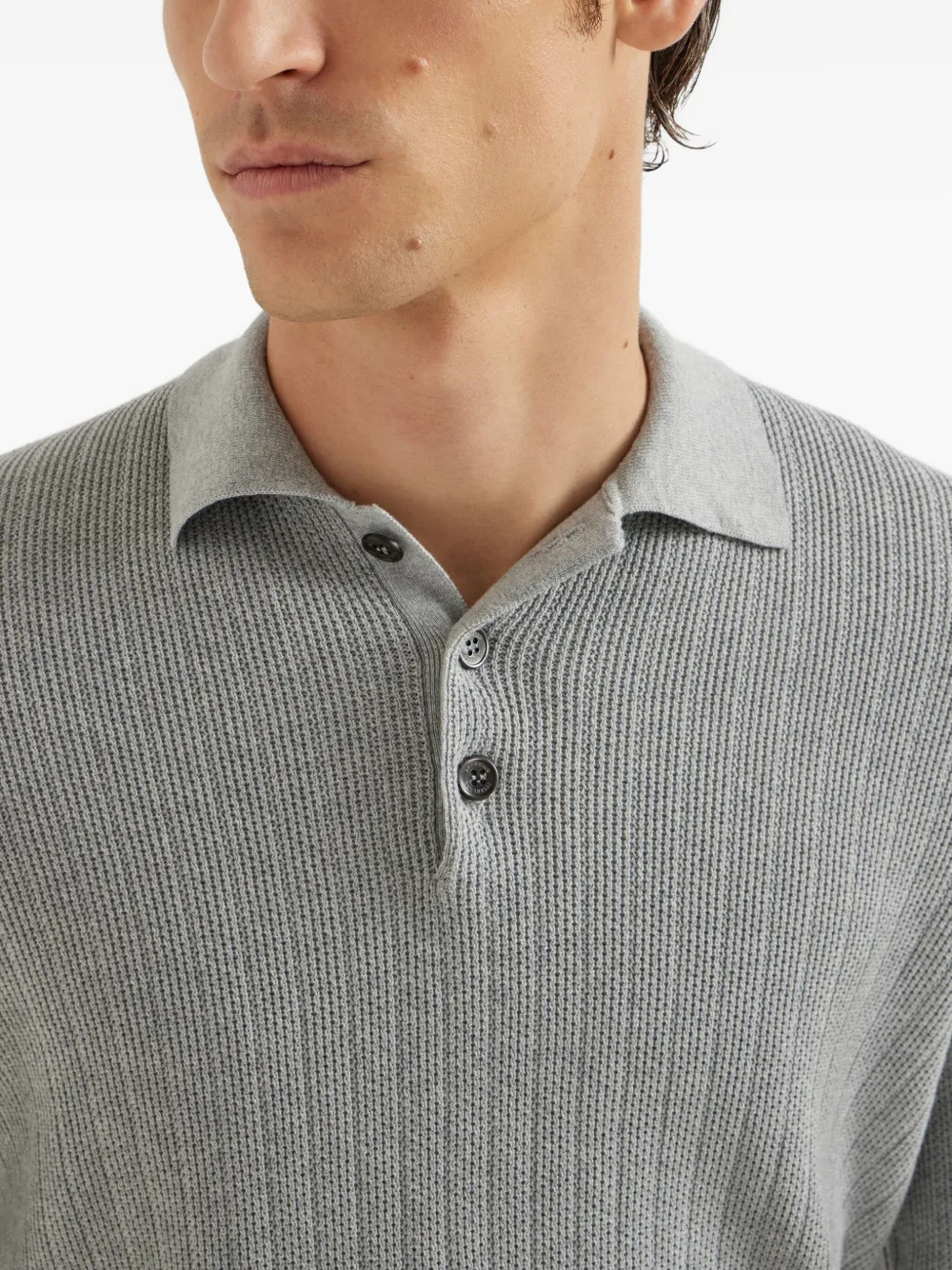 Brunello Cucinelli rib-knit polo sweater Grijs