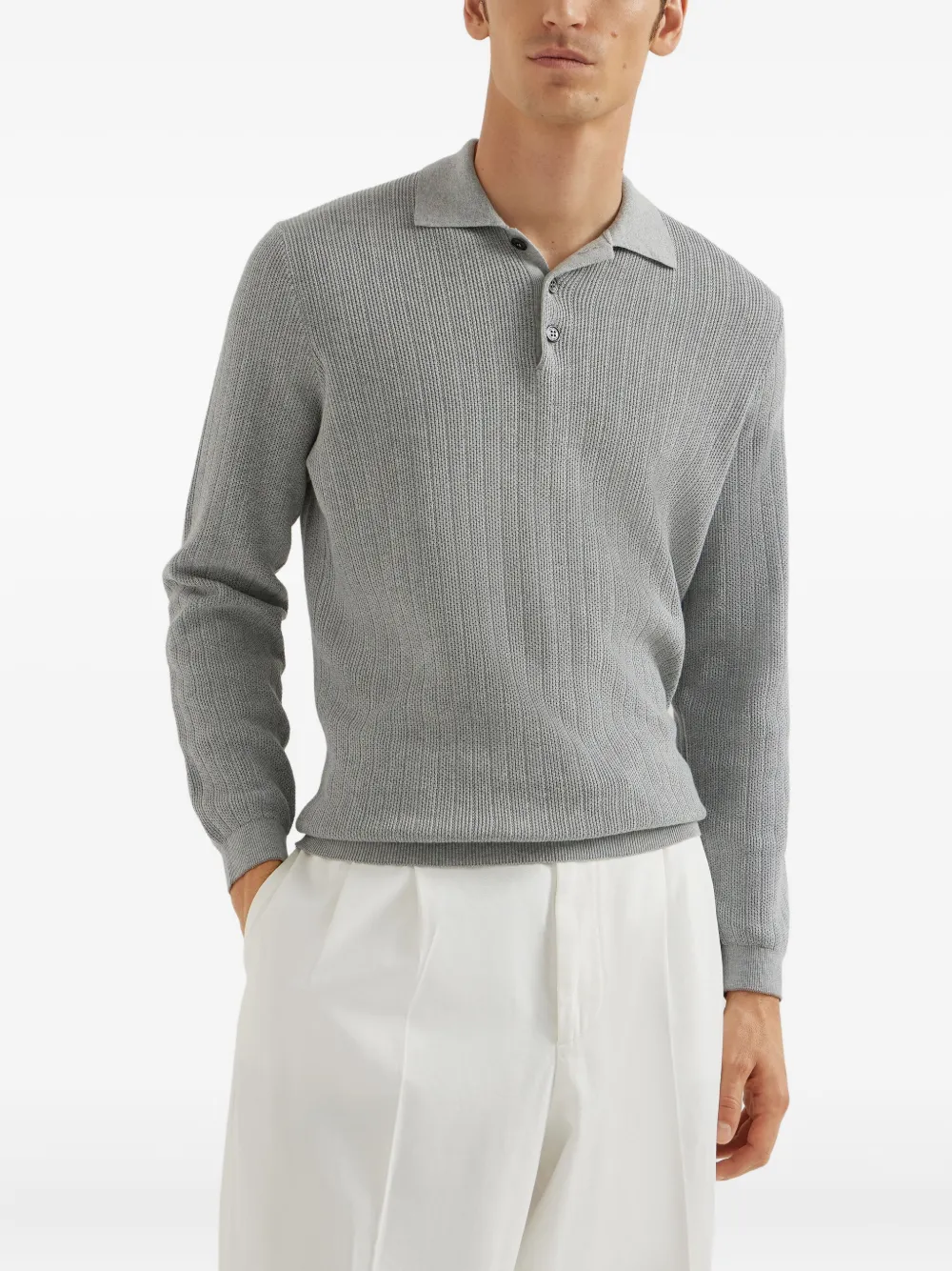 Brunello Cucinelli rib-knit polo sweater Grijs