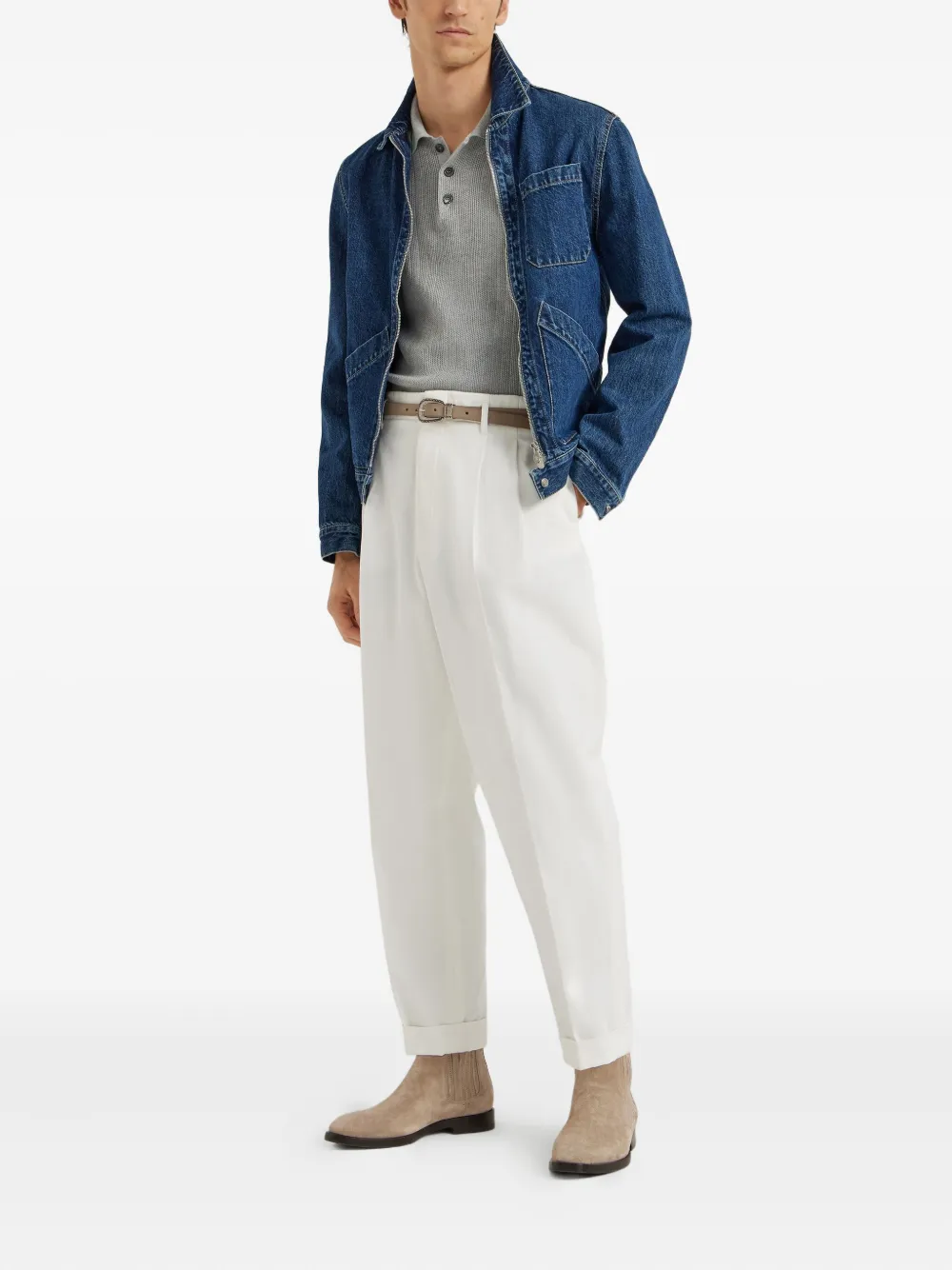 Brunello Cucinelli rib-knit polo sweater - Grijs