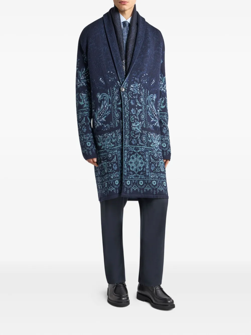ETRO paisley-jacquard cardigan Blauw