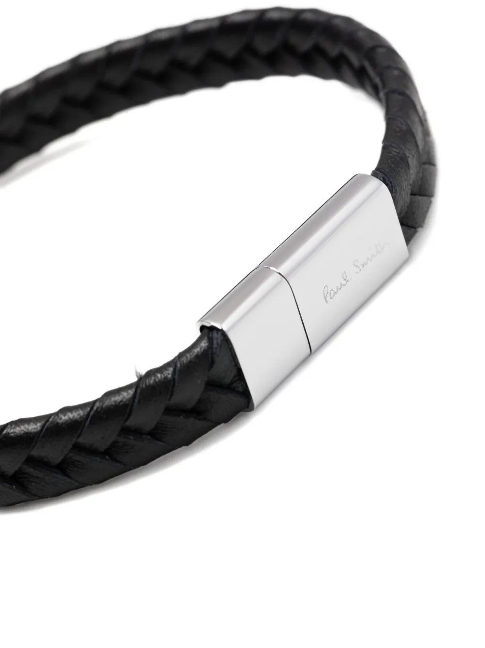 Paul Smith Braided Leather Bracelet In Black