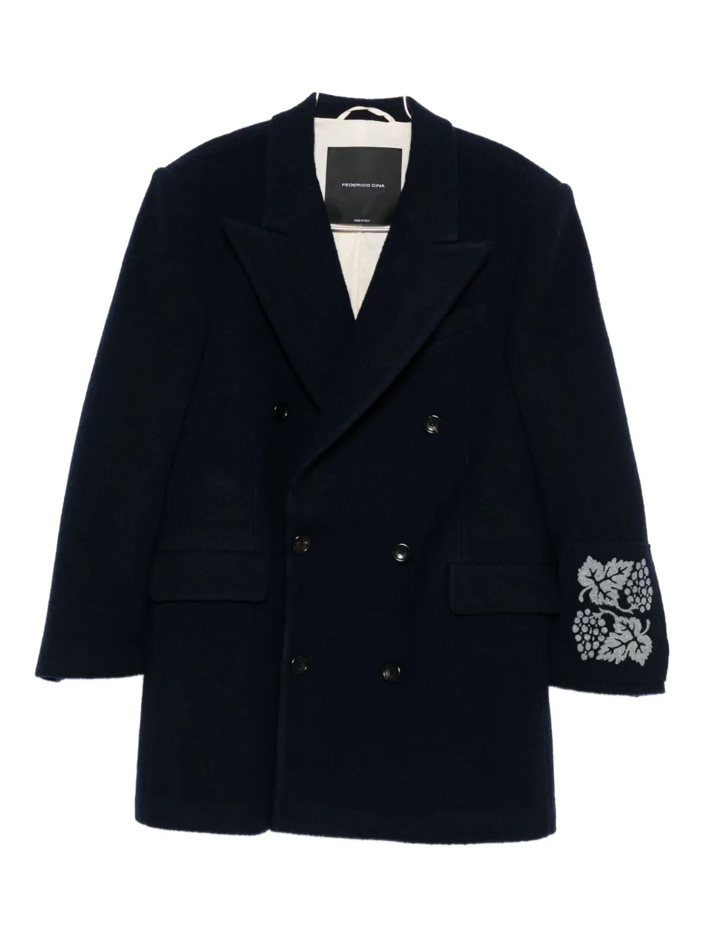 Federico Cina Double-breasted Embroidered-cuff Blazer In Black