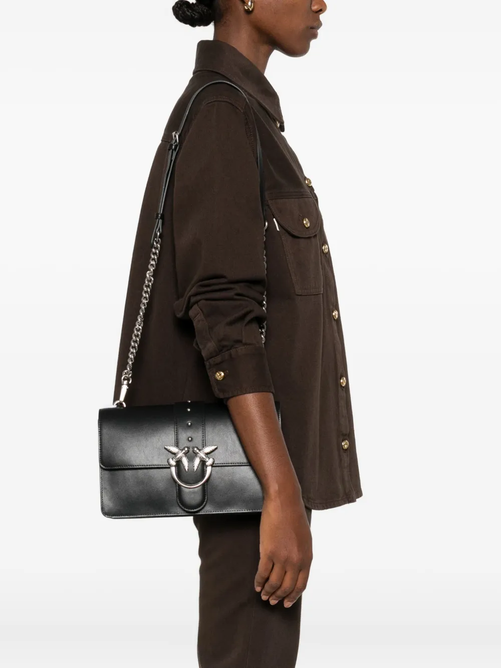 PINKO Kleine Love One Classic leren crossbodytas Zwart