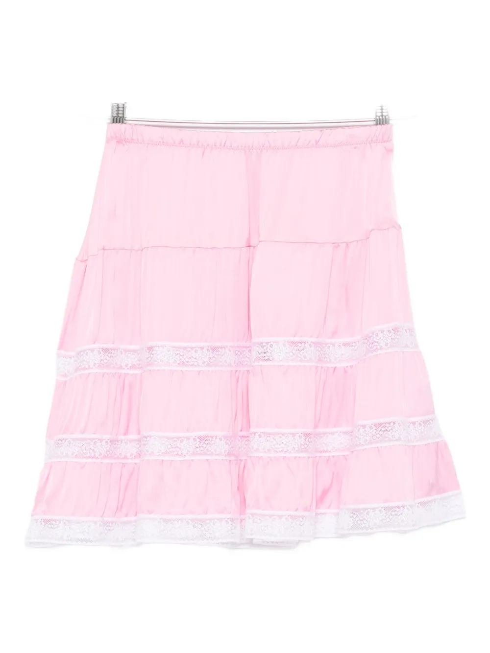 Gimaguas Tiered Lace-trimmed Mini Skirt In Pink