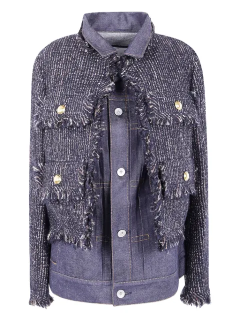 sacai tweed-panel denim jacket
