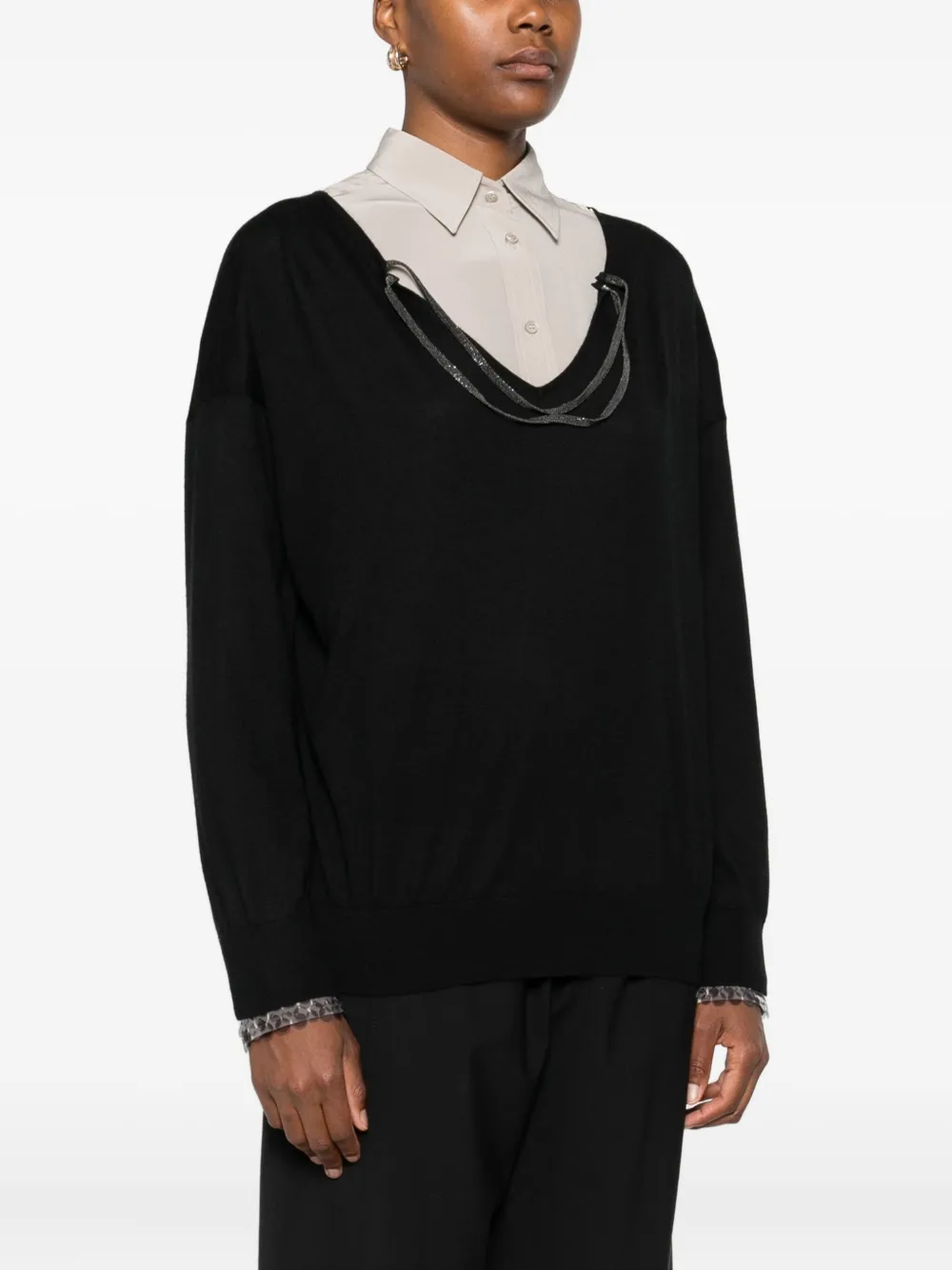 Brunello Cucinelli Embellished V-neck Sweater In Black