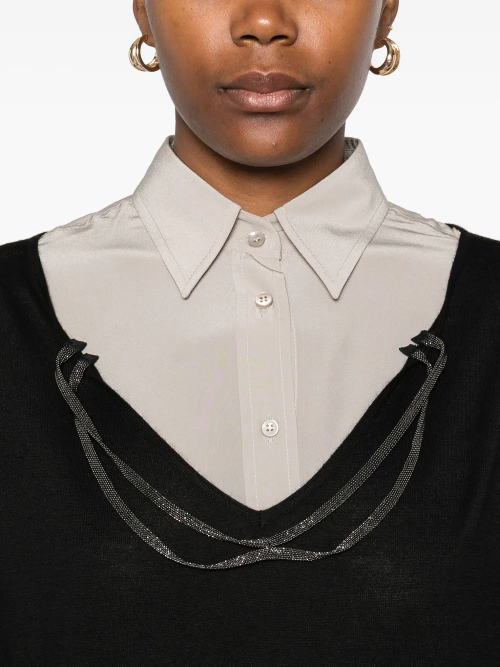 Brunello Cucinelli Embellished V-neck Sweater In Black