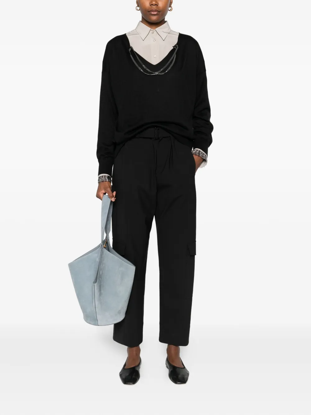 Brunello Cucinelli Embellished V-neck Sweater In Black