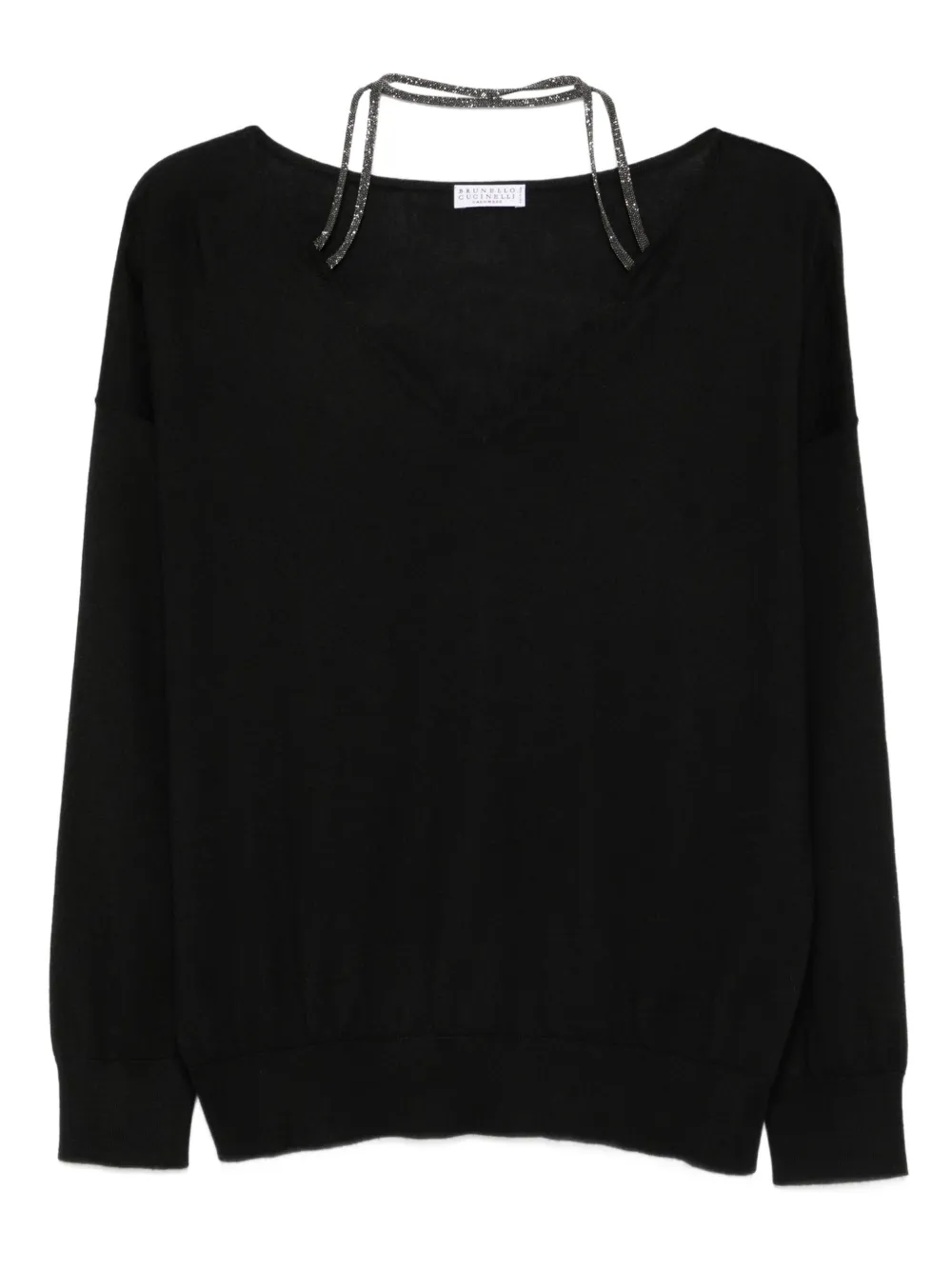 Brunello Cucinelli Embellished V-neck Sweater In Black