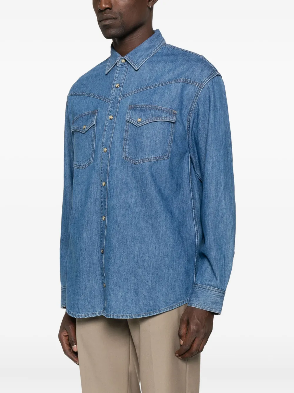 Lardini Denim overhemd met dubbele zak Blauw