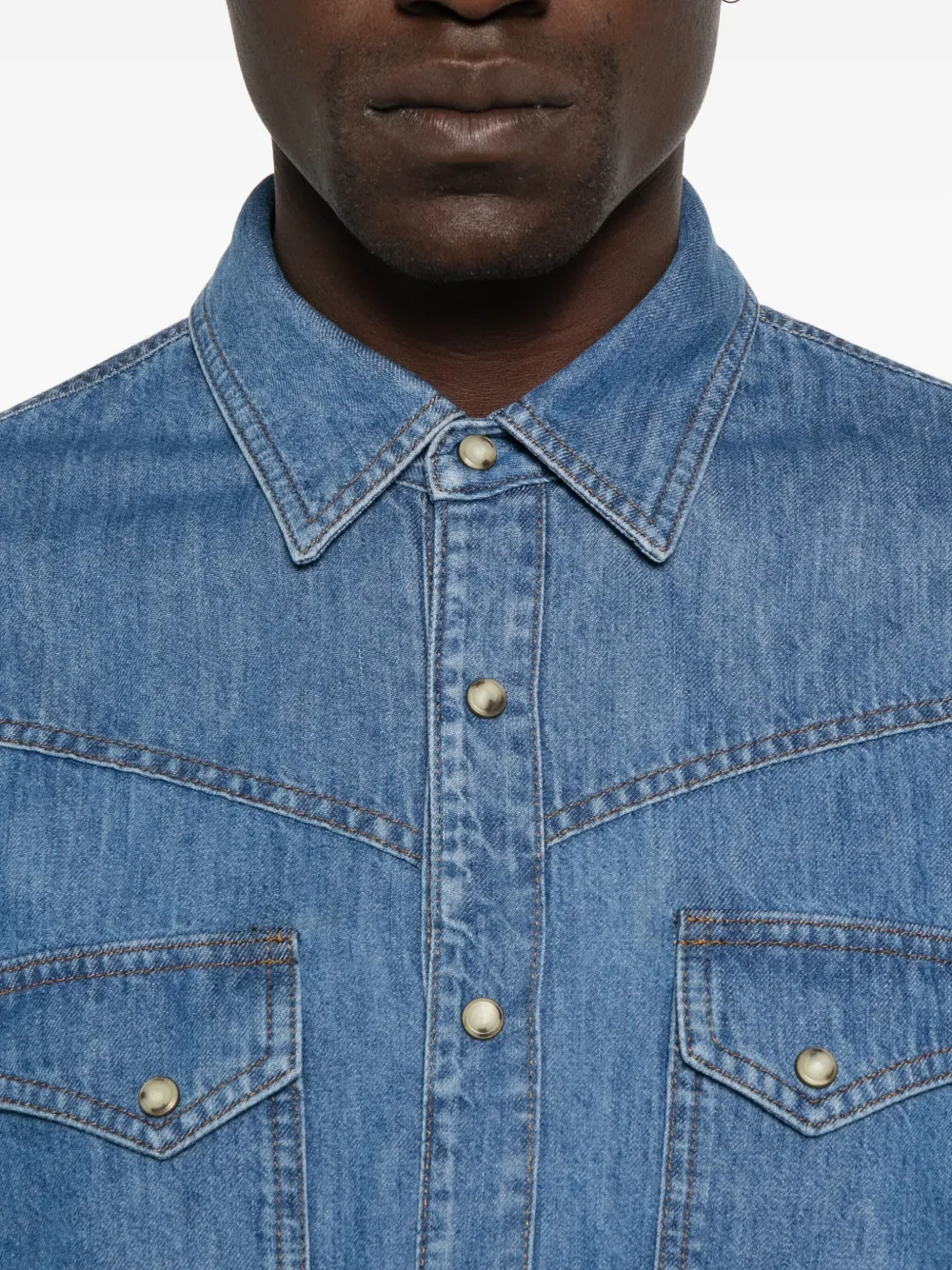Lardini Denim overhemd met dubbele zak Blauw