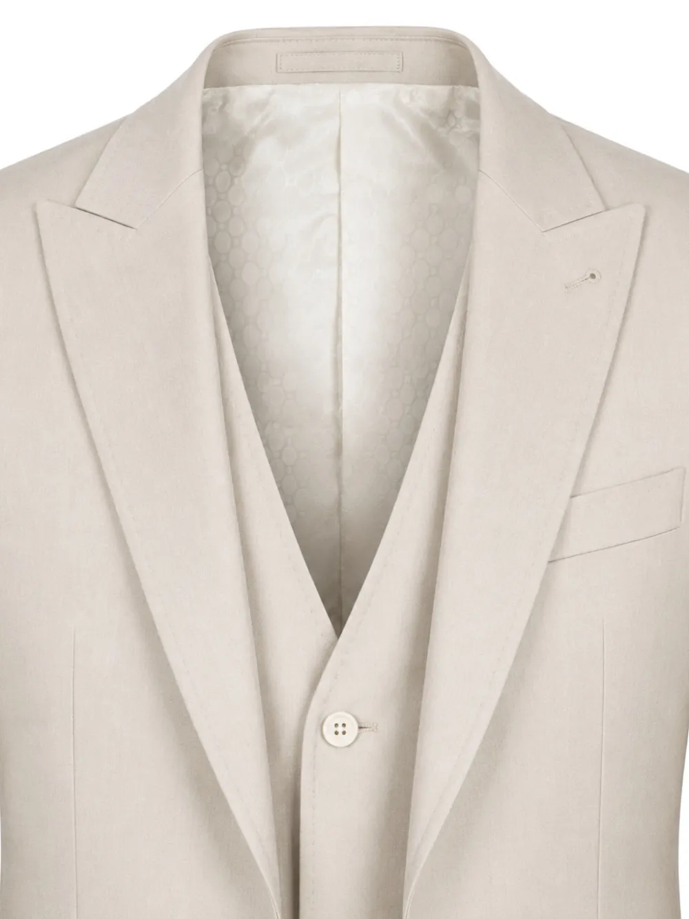 RAMON SANJURJO Driedelig pak met puntige revers Beige