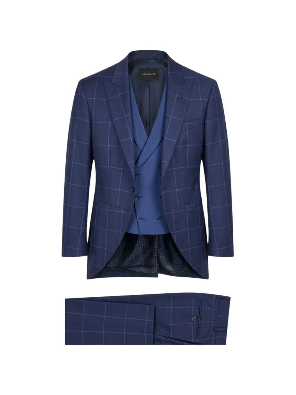 RAMON SANJURJO check-pattern three-piece suit - Blu