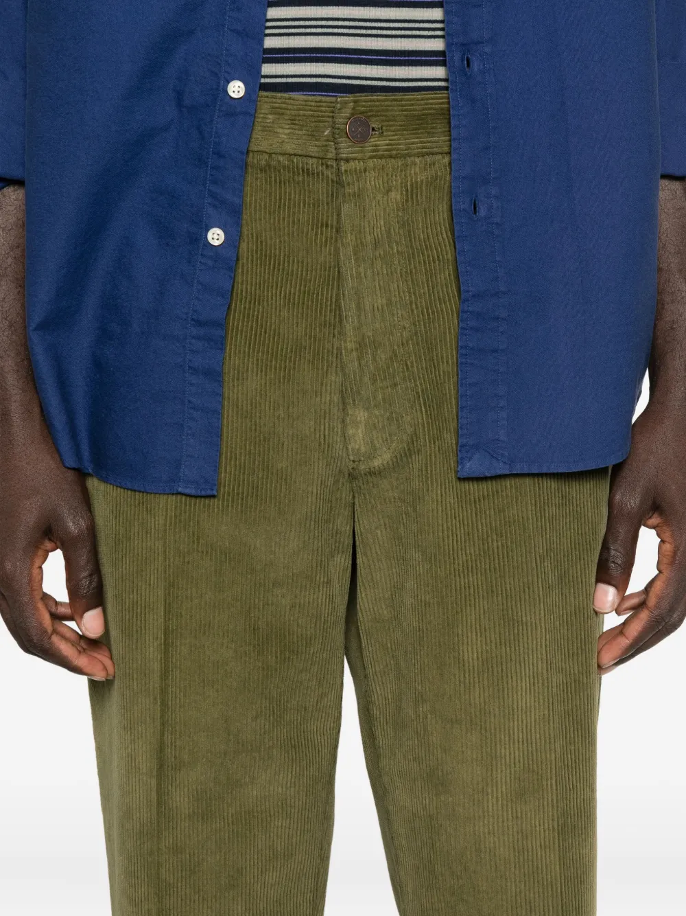 Cellar Door Fadi Trousers Corduroy Fabric Belt Loops In Green