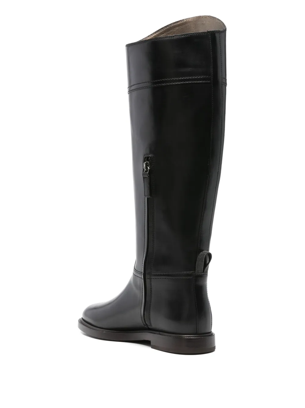 Brunello Cucinelli Knee High Leather Riding Footwear In Black