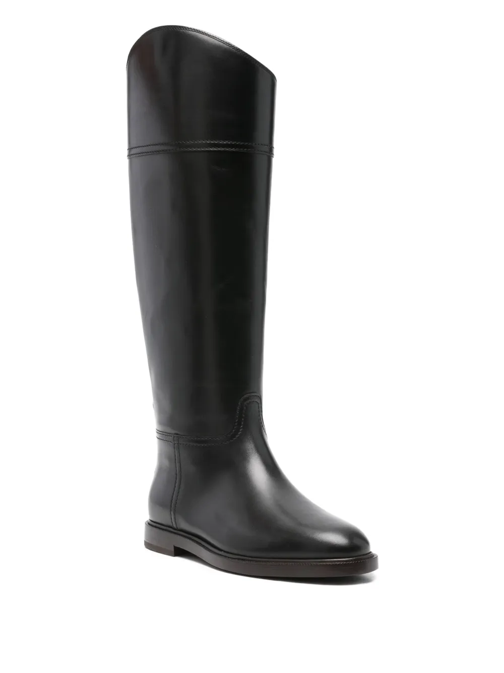 Brunello Cucinelli Knee High Leather Riding Footwear In Black