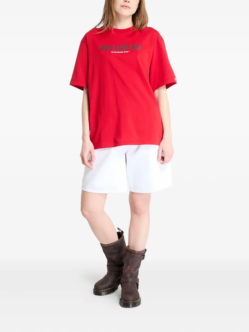 A BATHING APE slogan graphic tee Rood