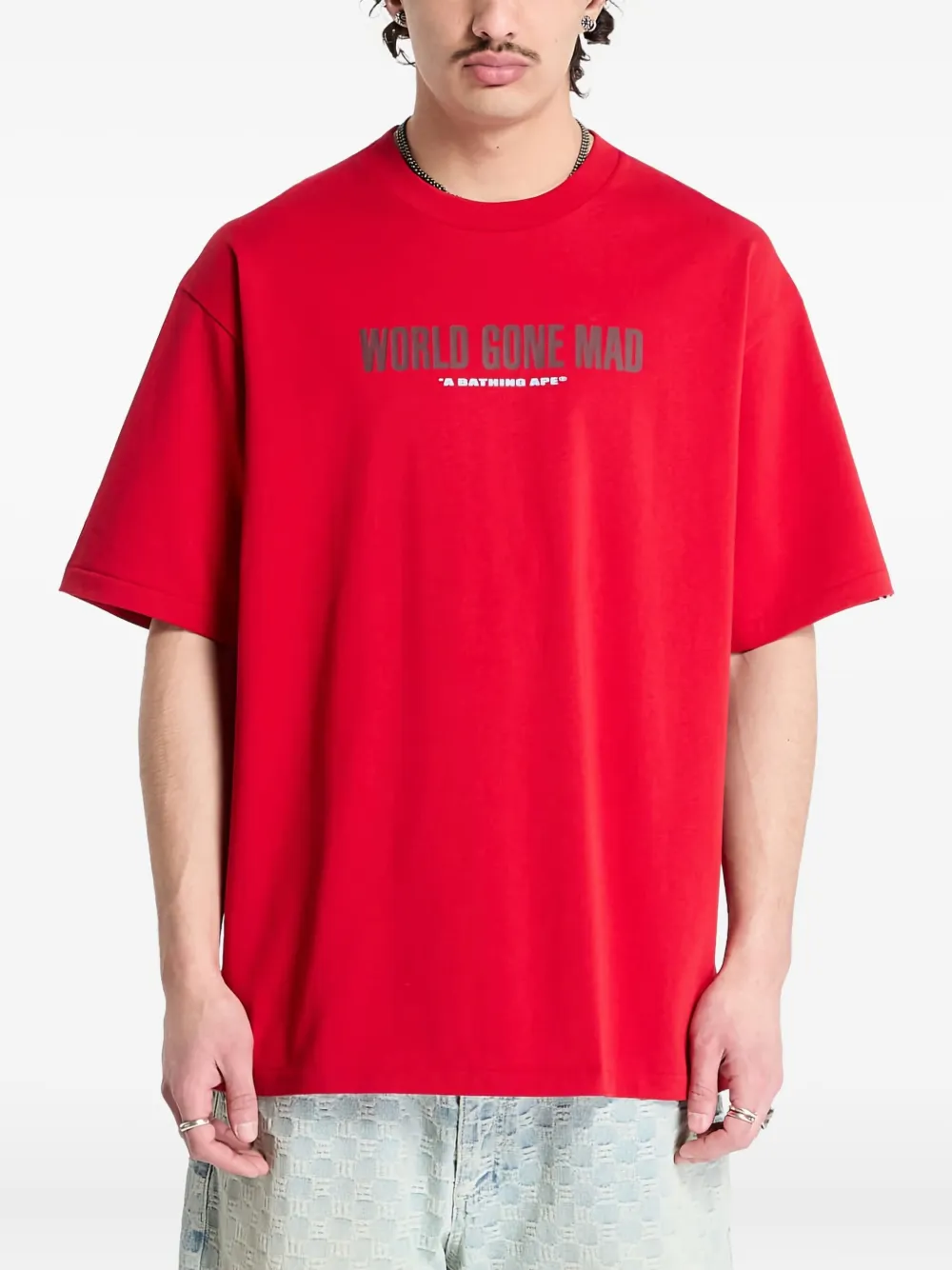 A BATHING APE slogan graphic tee Rood