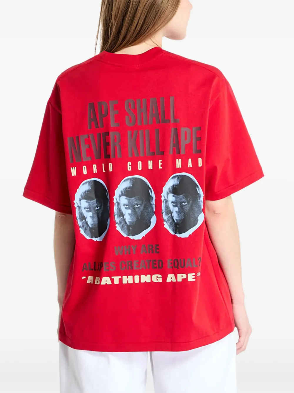 A BATHING APE slogan graphic tee Rood