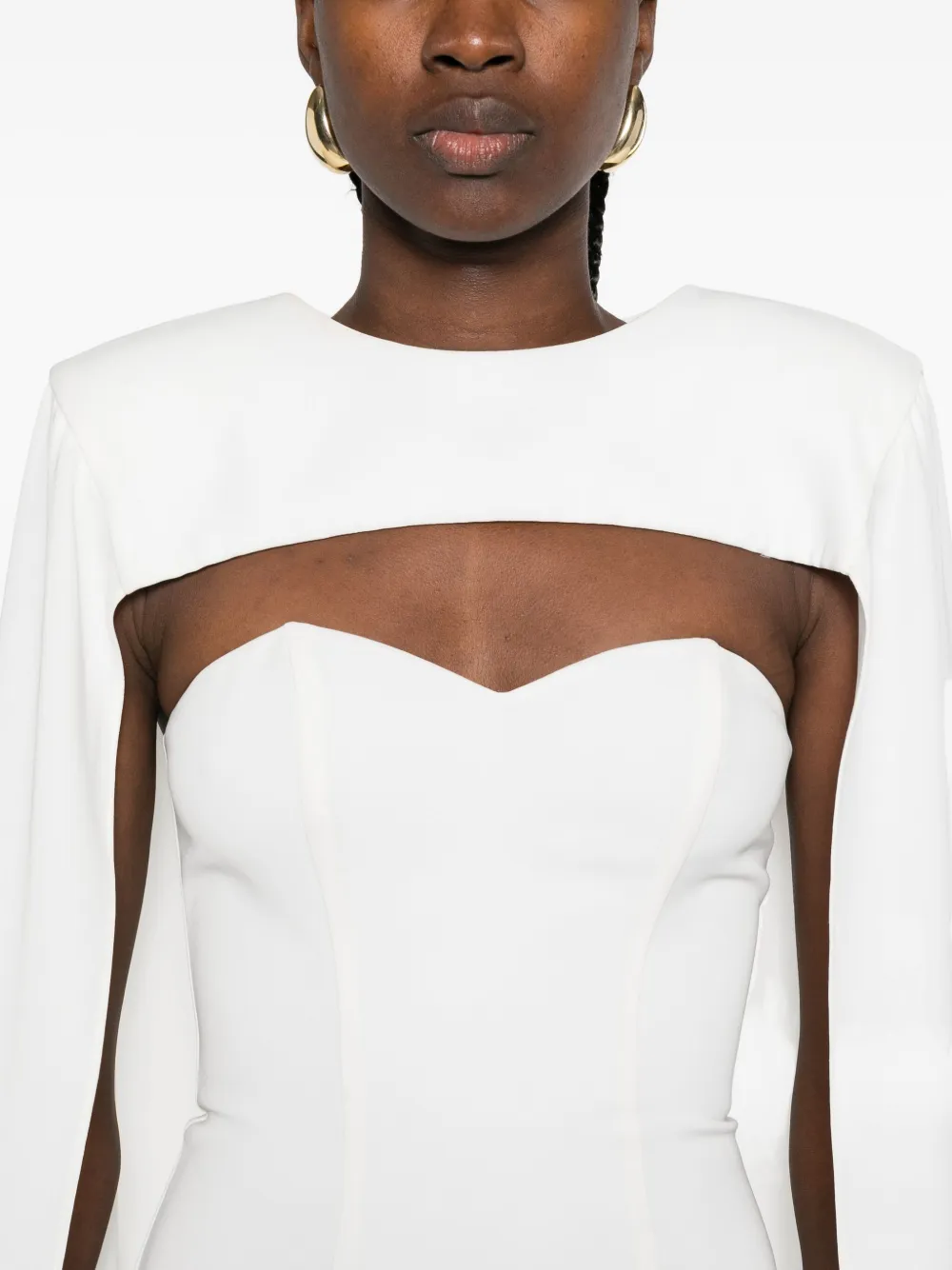 Vestiaire d'un Oiseau Libre Asymmetrische maxi-jurk verfraaid met cape Wit