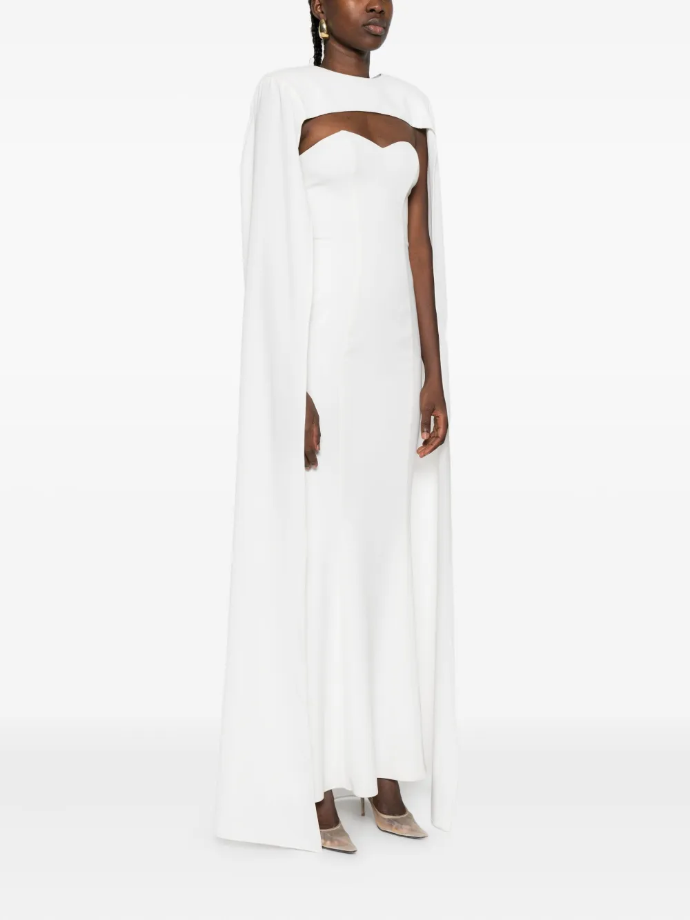 Vestiaire d'un Oiseau Libre Asymmetrische maxi-jurk verfraaid met cape Wit