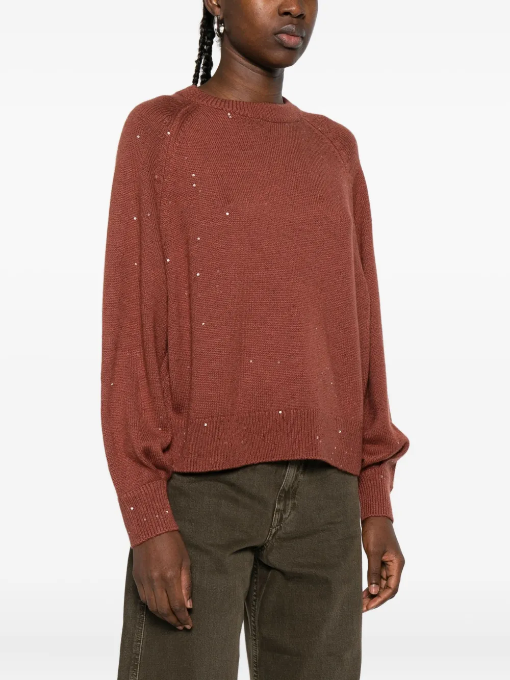 Brunello Cucinelli Cashmere And Silk Sweater With Sequins In Brown